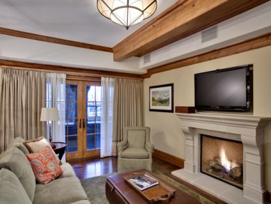 Living room with fireplace & flat screen TV